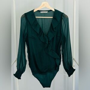Abercrombie & Fitch Deep Green Ruffle Blouse